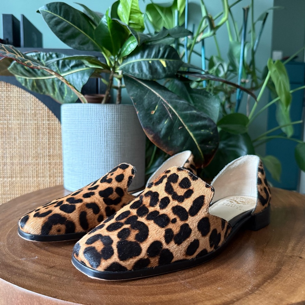 Vince Camuto Leopard Print Slip-On Flats in Tan and Black